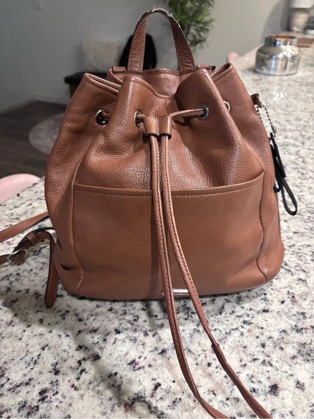 Coach Brown Pebbled Leather Drawstring Backpack